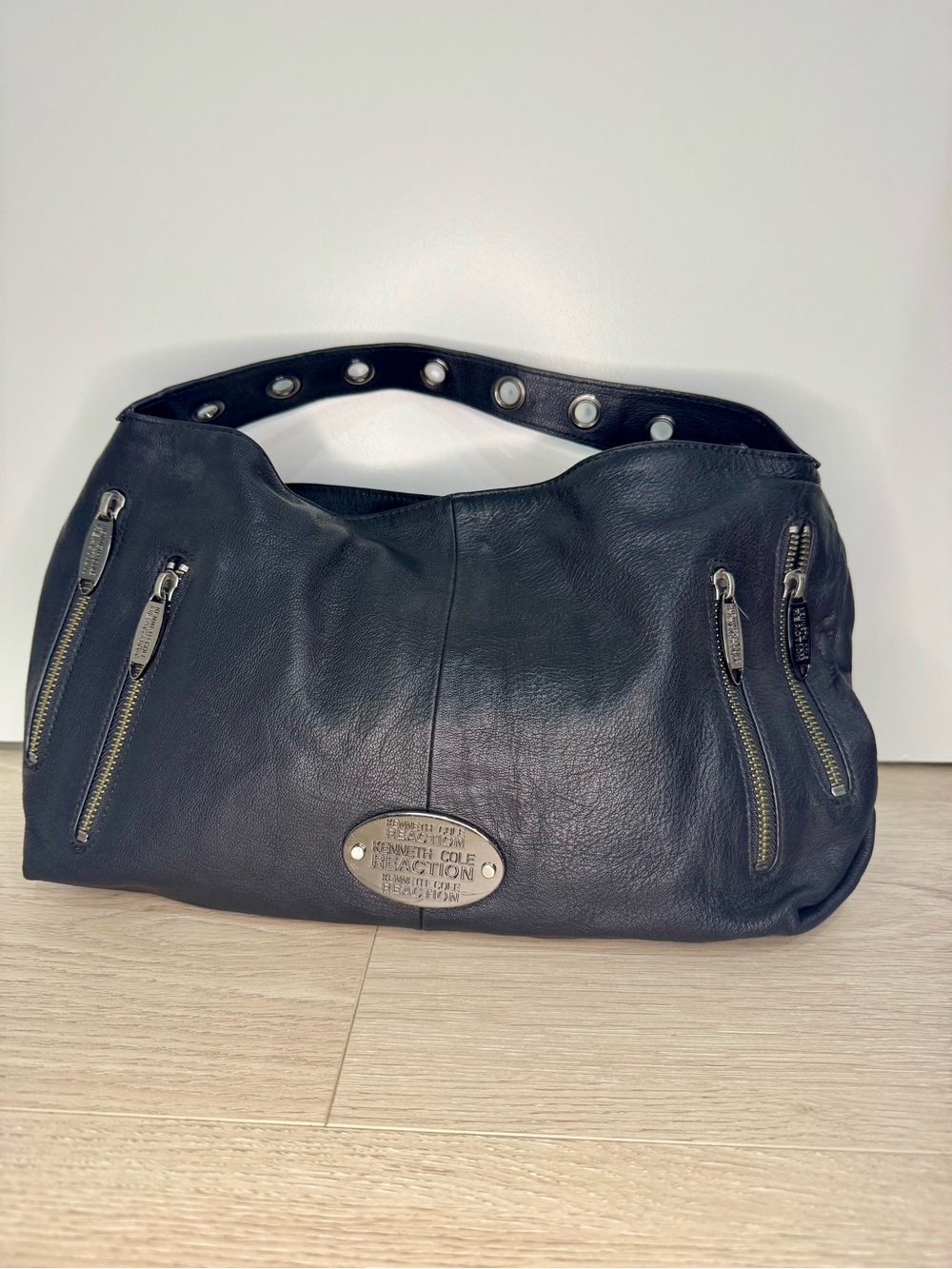 Kenneth Cole Reaction Black Faux Leather Hobo Shoulder Bag